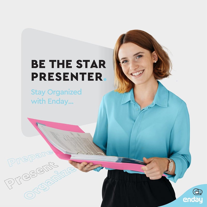 Enday 1 Inch 3 Ring Binder 1” Binder Pink Clear View Cover with 2 Inside Pockets, Colored School Supplies Office and Home Binders – by - Image 2